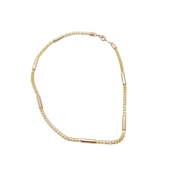 Vintage Gold Tone Mesh Chain Necklace with Cylinder Tube Accents - Picture 3 of 3